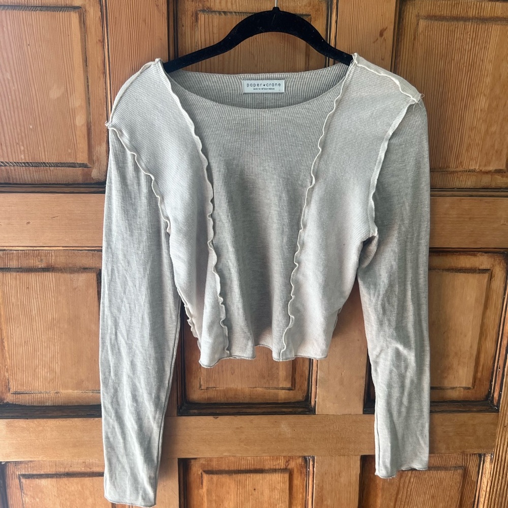 Gray Ruffled Long Sleeve Top
